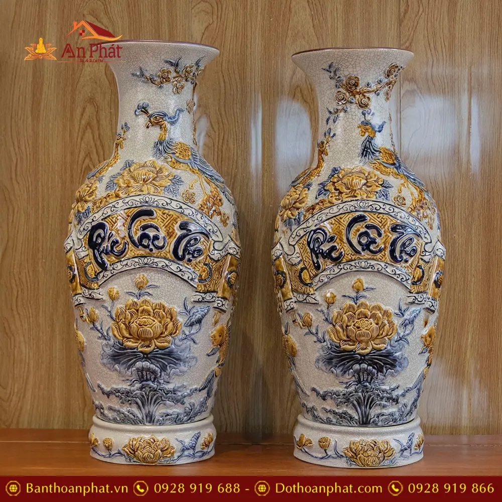 Lọ Lộc Bình Phúc Lộc Thọ Men Rạn Đắp Nổi Bát Tràng DT954 11 Lọ Lộc Bình Phúc Lộc Thọ Men Rạn Đắp Nổi Bát Tràng DT954