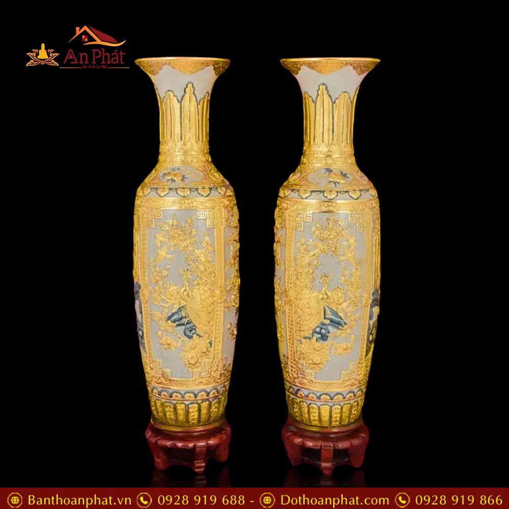 Lọ Lộc Bình Tứ Cảnh Dát Vàng Men Rạn Đắp Nổi Bát Tràng DT931 9 Lọ Lộc Bình Tứ Cảnh Dát Vàng Men Rạn Đắp Nổi Bát Tràng DT931