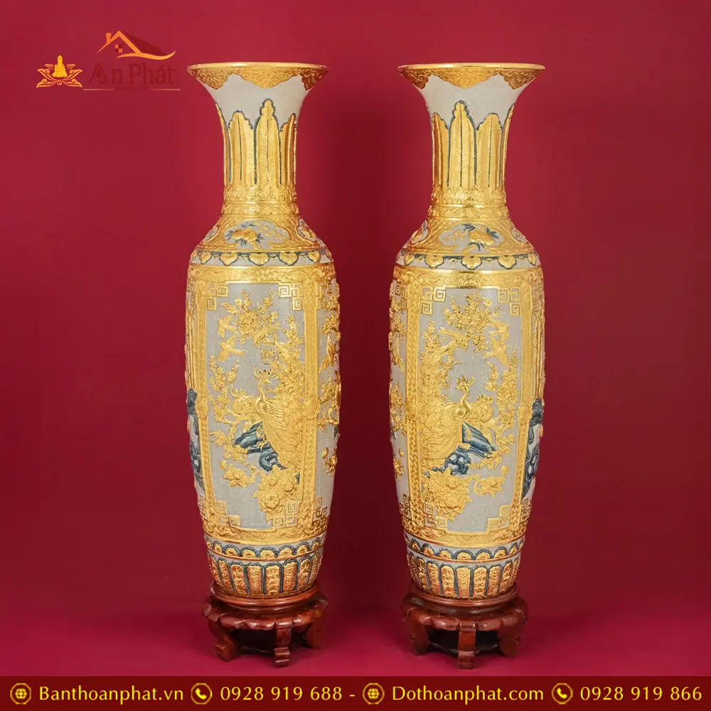 Lọ Lộc Bình Tứ Cảnh Dát Vàng Men Rạn Đắp Nổi Bát Tràng DT931 7 Lọ Lộc Bình Tứ Cảnh Dát Vàng Men Rạn Đắp Nổi Bát Tràng DT931