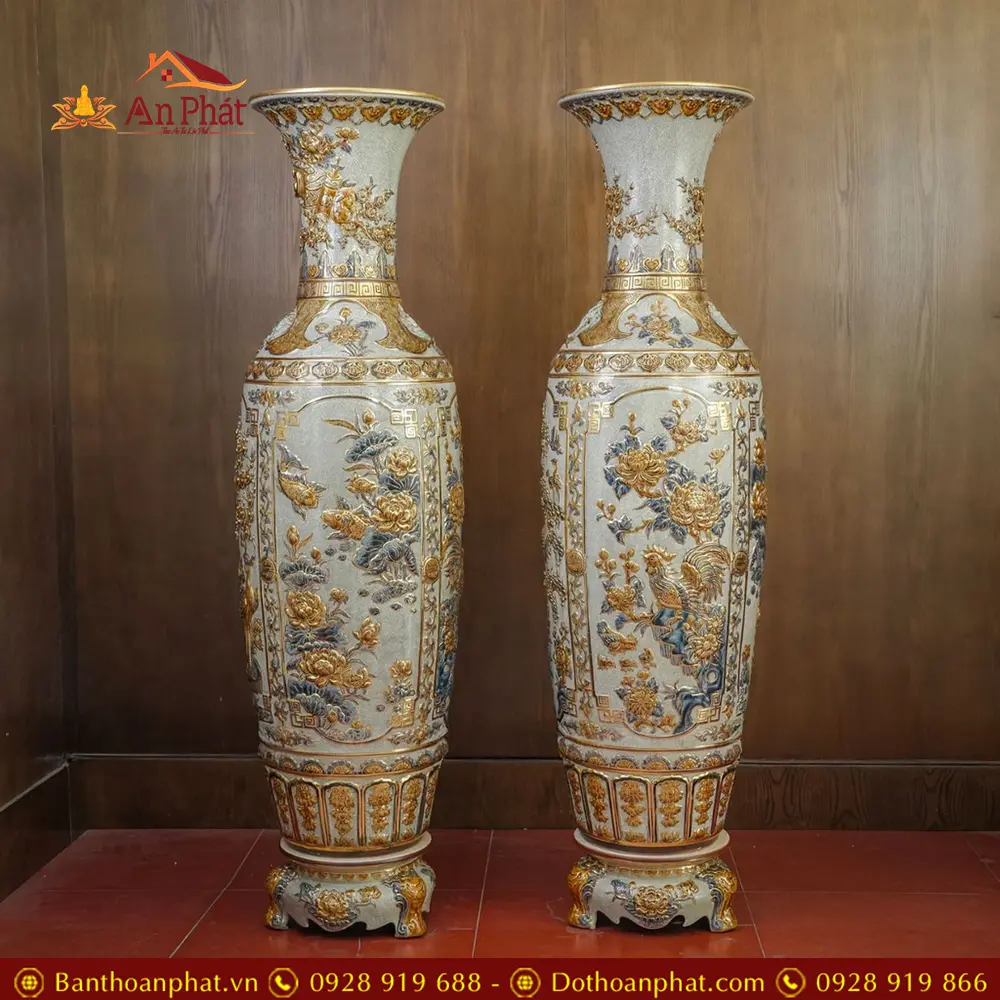 Lọ Lộc Bình Tứ Cảnh Vẽ Vàng Đắp Nổi Cao Cấp Bát Tràng DT941 11 lo loc binh tu canh ve vang dap noi cao cap bat trang dt94100002