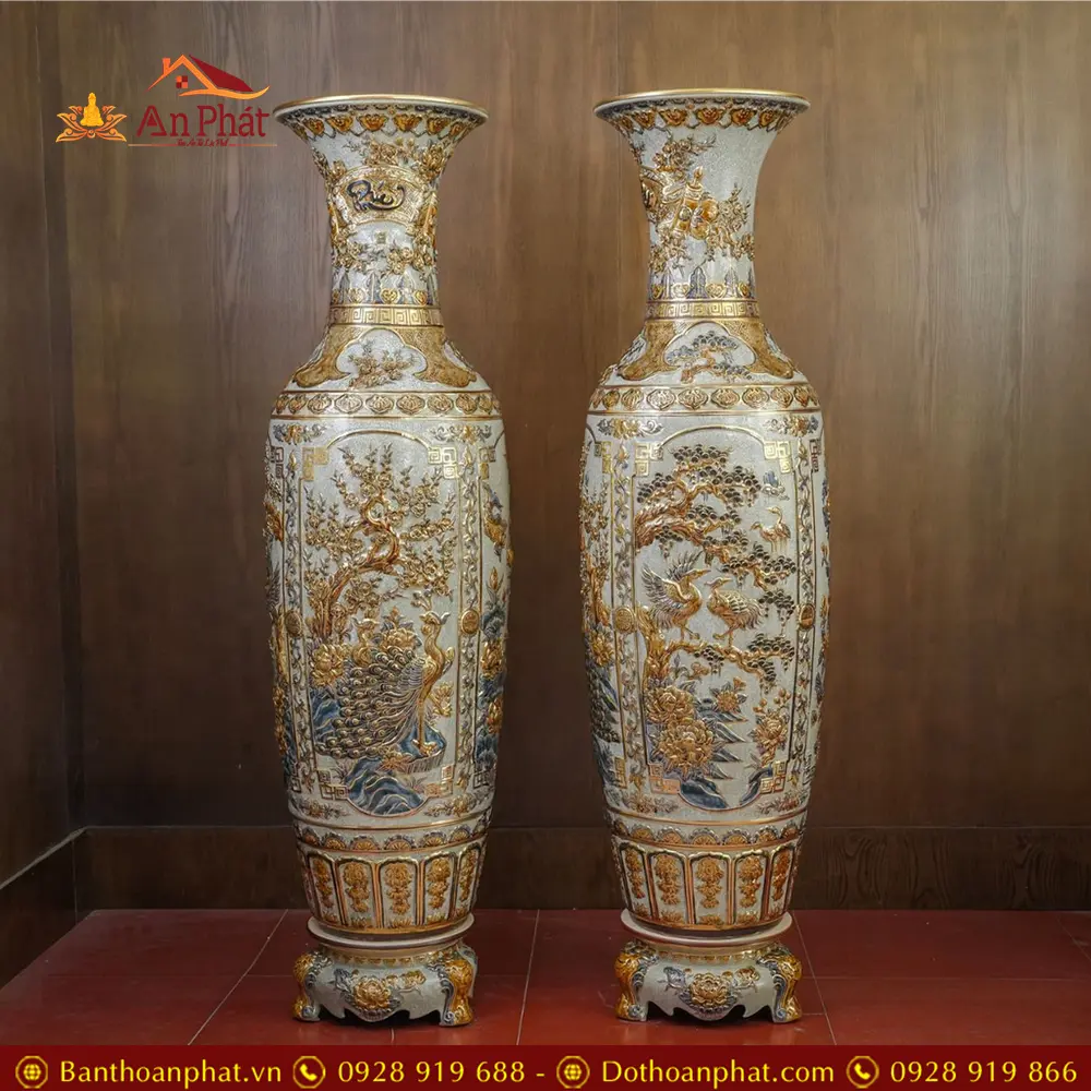 Lọ Lộc Bình Tứ Cảnh Vẽ Vàng Đắp Nổi Cao Cấp Bát Tràng DT941 10 lo loc binh tu canh ve vang dap noi cao cap bat trang dt94100003