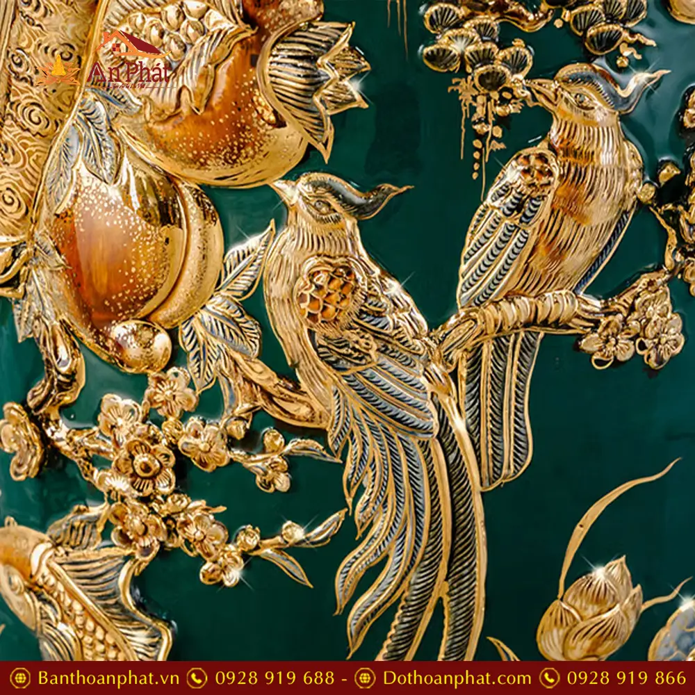 Lọ Lộc Bình Vẽ Vàng Xanh Lục Bảo Đắp Nổi Phúc Lộc Thọ DT945 16 lo loc binh ve vang xanh luc bao dap noi phuc loc tho dt94500002