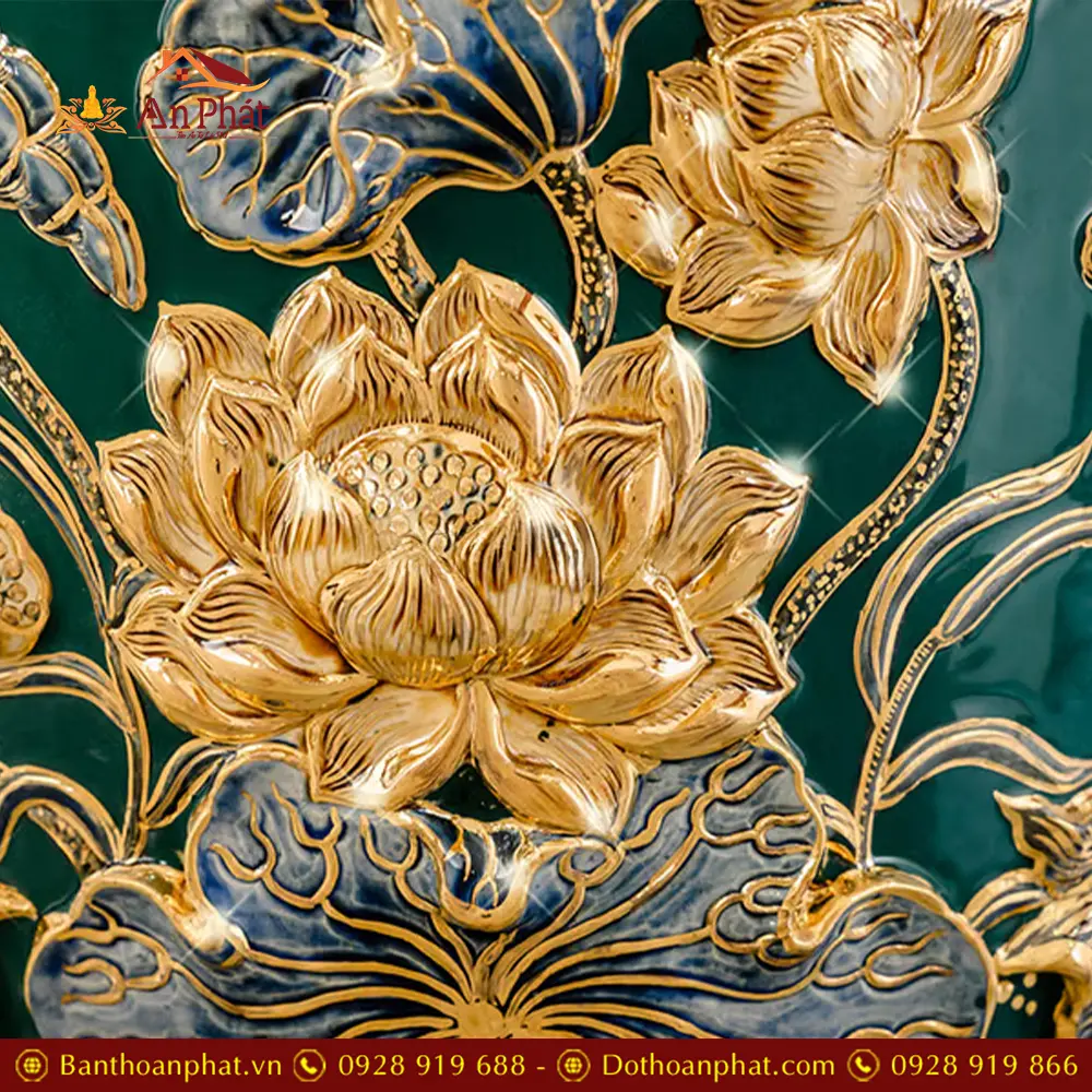 Lọ Lộc Bình Vẽ Vàng Xanh Lục Bảo Đắp Nổi Phúc Lộc Thọ DT945 17 lo loc binh ve vang xanh luc bao dap noi phuc loc tho dt94500005