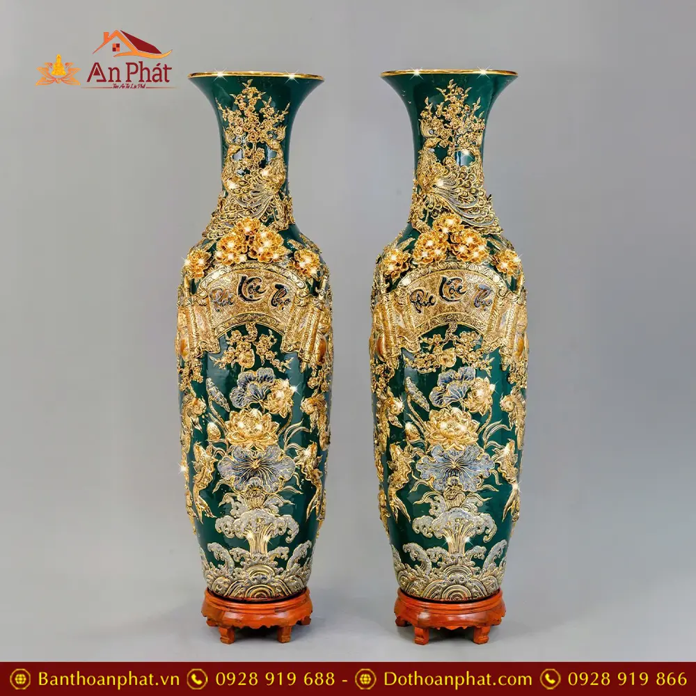 Lọ Lộc Bình Vẽ Vàng Xanh Lục Bảo Đắp Nổi Phúc Lộc Thọ DT945 13 Lọ Lộc Bình Vẽ Vàng Xanh Lục Bảo Đắp Nổi Phúc Lộc Thọ DT945