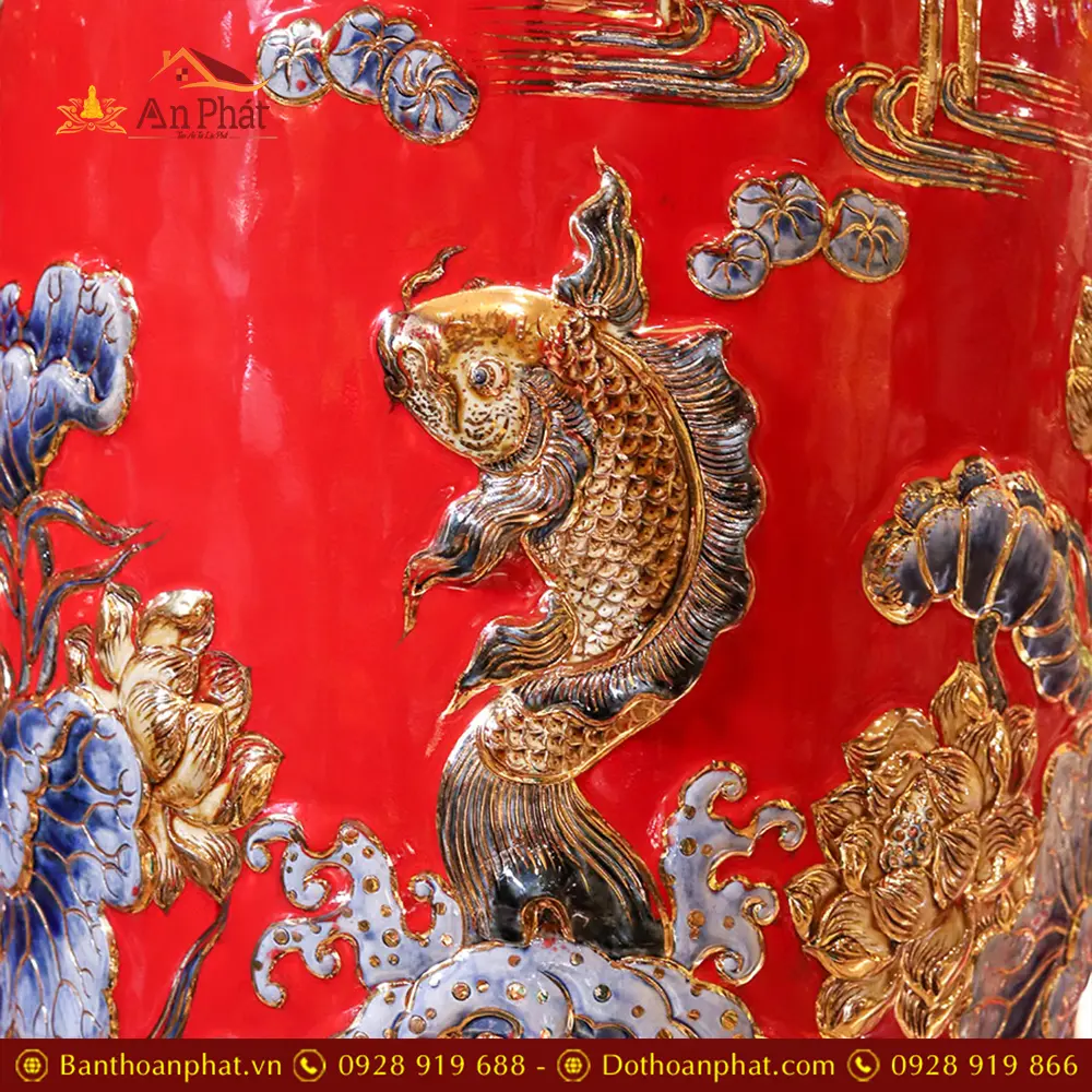 Lộc Bình Cao Cấp Phúc Đức Đắp Nổi Vẽ Vàng Men Màu Đỏ DT948 30 loc binh cao cap phuc duc dap noi ve vang men mau do dt94800002