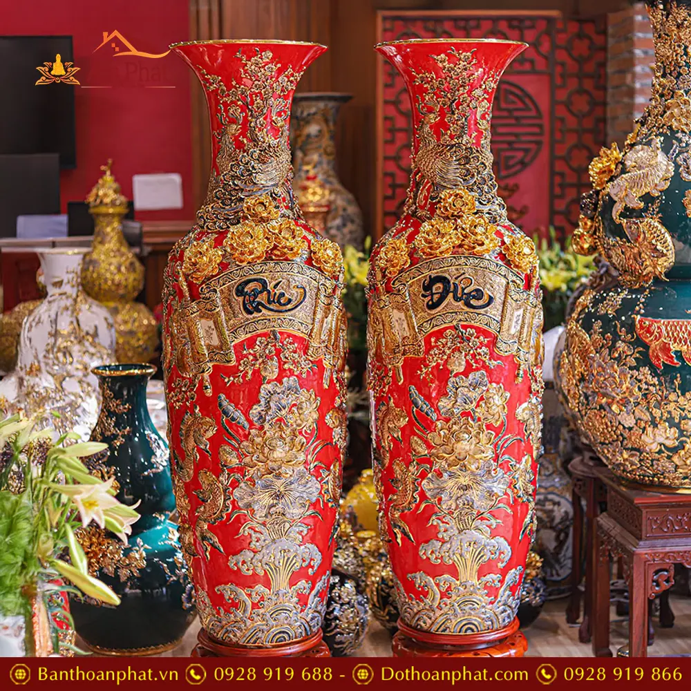 Lộc Bình Cao Cấp Phúc Đức Đắp Nổi Vẽ Vàng Men Màu Đỏ DT948 23 Lộc Bình Cao Cấp Phúc Đức Đắp Nổi Vẽ Vàng Men Màu Đỏ DT948