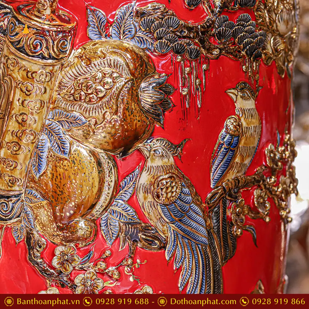 Lộc Bình Cao Cấp Phúc Đức Đắp Nổi Vẽ Vàng Men Màu Đỏ DT948 29 loc binh cao cap phuc duc dap noi ve vang men mau do dt94800004