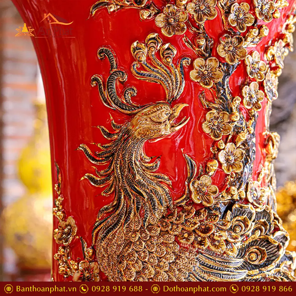 Lộc Bình Cao Cấp Phúc Đức Đắp Nổi Vẽ Vàng Men Màu Đỏ DT948 24 loc binh cao cap phuc duc dap noi ve vang men mau do dt94800005