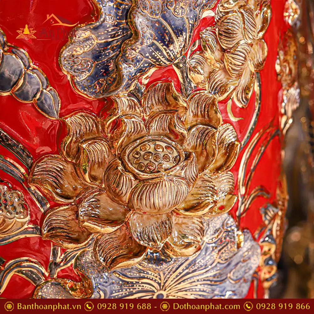 Lộc Bình Cao Cấp Phúc Đức Đắp Nổi Vẽ Vàng Men Màu Đỏ DT948 32 loc binh cao cap phuc duc dap noi ve vang men mau do dt94800009