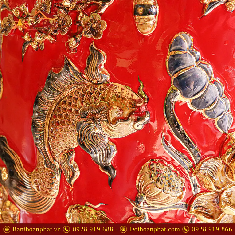 Lộc Bình Cao Cấp Phúc Đức Đắp Nổi Vẽ Vàng Men Màu Đỏ DT948 31 loc binh cao cap phuc duc dap noi ve vang men mau do dt94800010