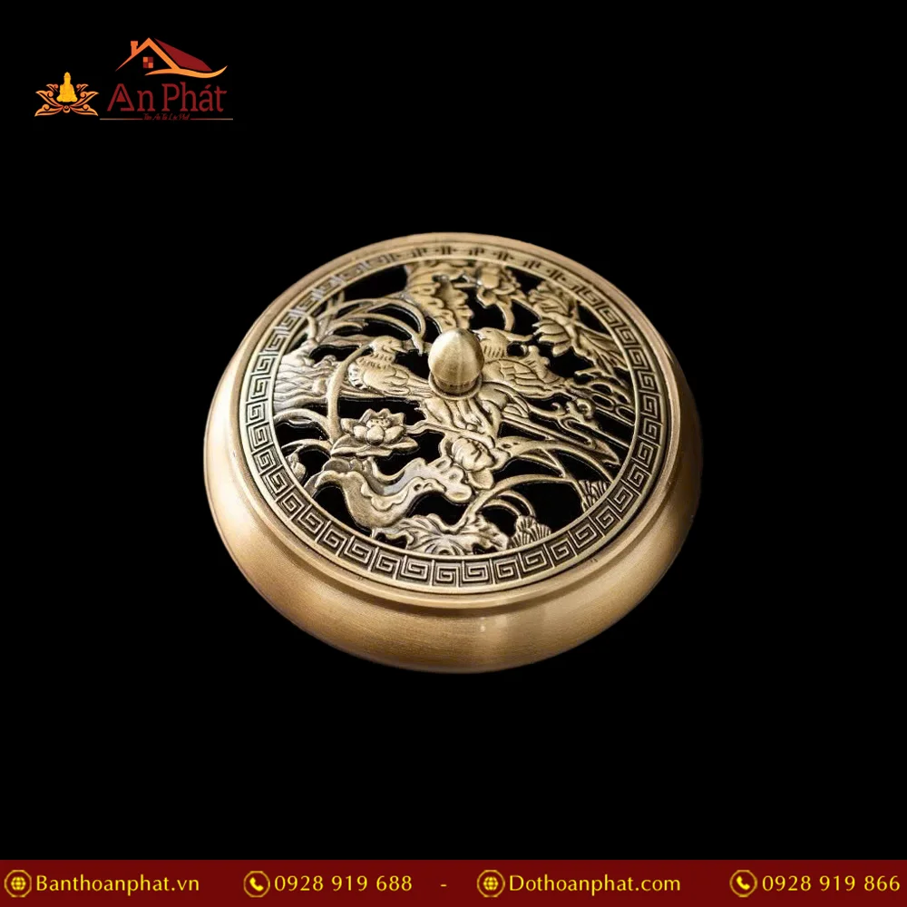 Lư Xông Trầm Bằng Đồng Nắp Hồ Sen Vịt PK9527 17 Lư Xông Trầm Bằng Đồng Nắp Hồ Sen Vịt PK9527 An Phát