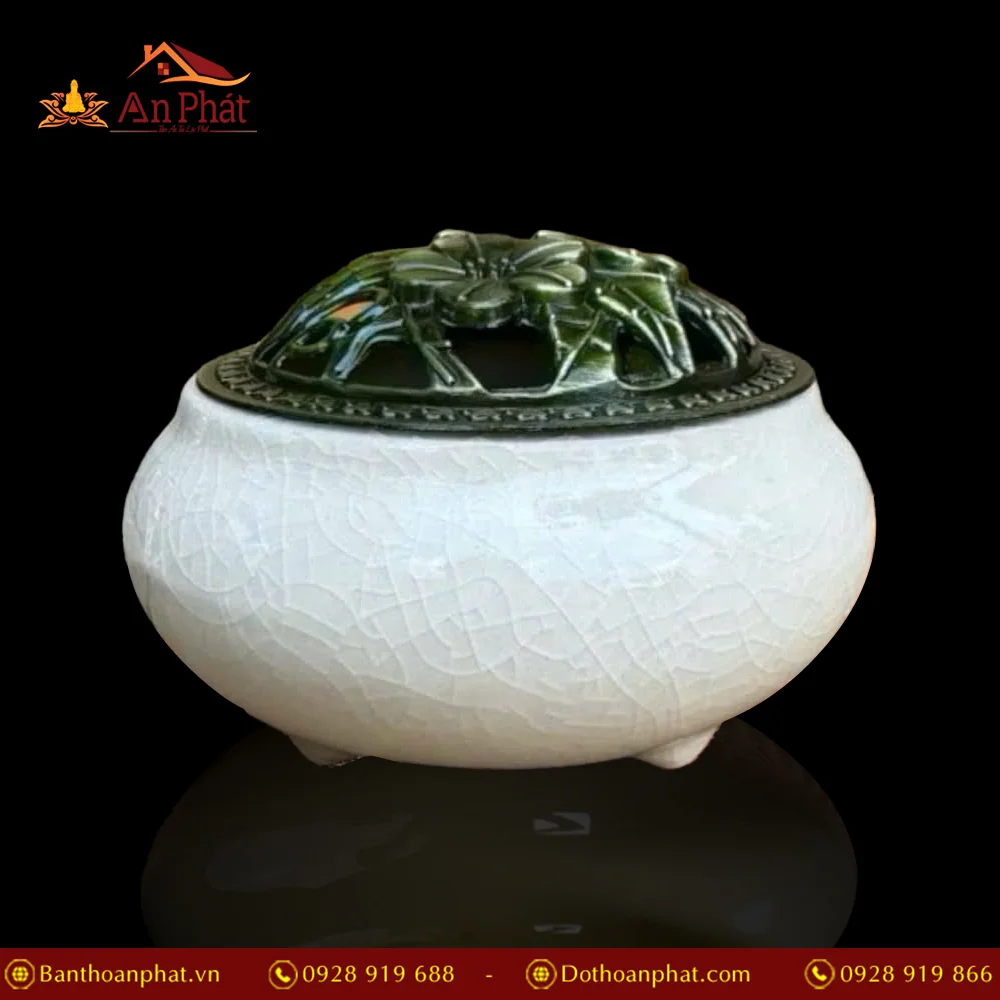 Lư Xông Trầm Gốm Vân Rạn màu Trắng PK9510 3 Lư Xông Trầm Gốm Vân Rạn màu Trắng PK9510 An Phát