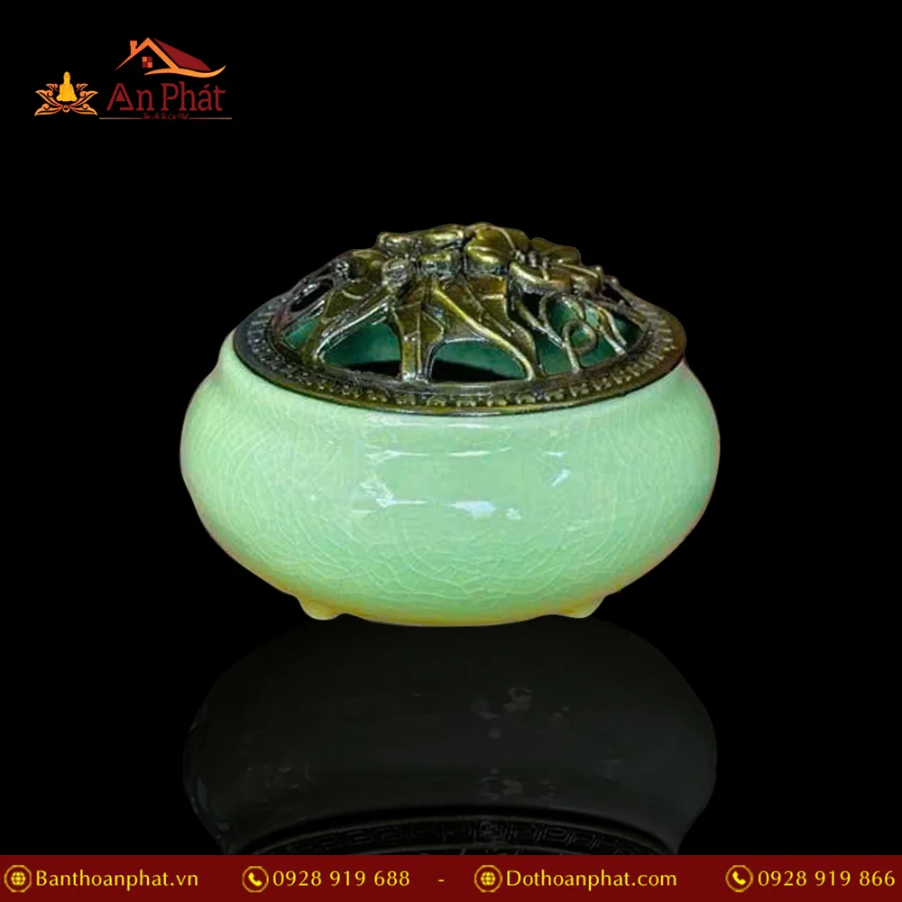 Lư Xông Trầm Gốm Vân Rạn Xanh Lá PK9521 3 Lư Xông Trầm Gốm Vân Rạn Xanh Lá PK9521 An Phát