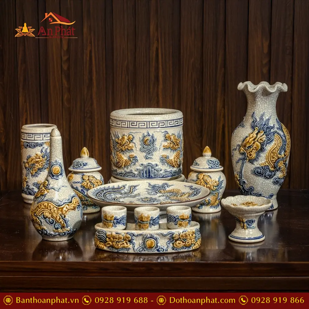 Bộ Đồ Thờ Cho Bàn Thờ Treo Tường Mẫu Rồng Men Rạn Bát Tràng BDT172 3 Bộ Đồ Thờ Cho Bàn Thờ Treo Tường Mẫu Rồng Men Rạn Bát Tràng BDT172