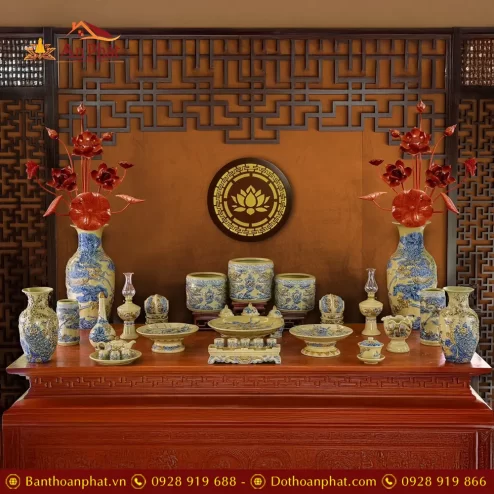 Bộ Đồ Thờ Gia Tiên Hoàng Tộc Gốm Sứ Bát Tràng Đắp Nổi BDT186 2 bo do tho gia tien hoang toc gom su bat trang dap noi bdt18600002