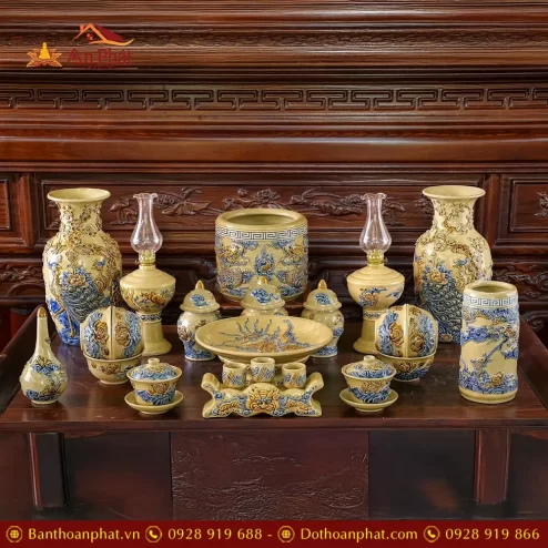 Bộ Đồ Thờ Hoàng Thổ Đắp Nổi Gốm Sứ Bát Tràng BDT184 2 bo do tho hoang tho dap noi gom su bat trang bdt18400002