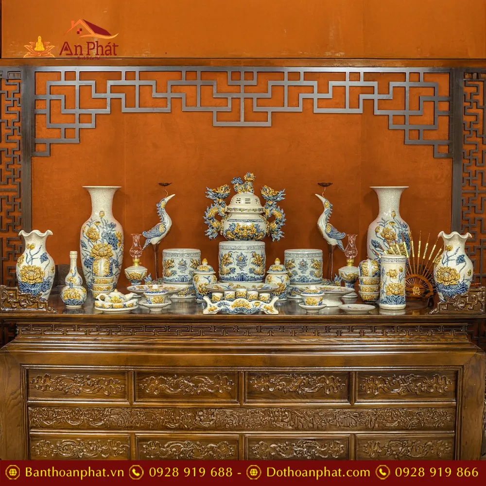 Bộ Đồ Thờ Men Rạn Đầy Đủ Bát Hương Rồng Đồ Thờ Hoa Sen BDT169 3 Bộ Đồ Thờ Men Rạn Đầy Đủ Bát Hương Rồng Đồ Thờ Hoa Sen BDT169