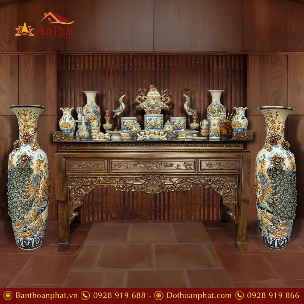 Combo Bộ Đồ Thờ Gốm Sứ Bát Tràng Men Rạn Đắp Nổi Đầy Đủ BDT177 3 Combo Bộ Đồ Thờ Gốm Sứ Bát Tràng Men Rạn Đắp Nổi Đầy Đủ BDT177