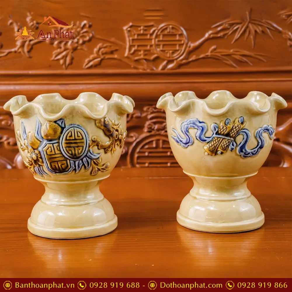 Ly Phật Thủ Hoàng Thổ Đắp Nổi Gốm Sứ Bát Tràng DT993 3 Ly Phật Thủ Hoàng Thổ Đắp Nổi Gốm Sứ Bát Tràng DT993