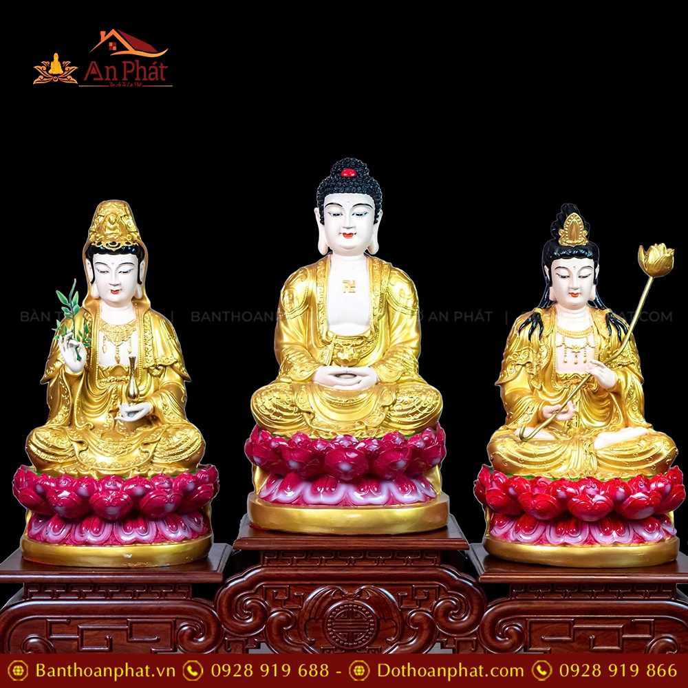 Bộ Tượng Tây Phương Tam Thánh Ngồi Composite Nhũ Vàng T2330 13 Bộ Tượng Tây Phương Tam Thánh Ngồi Composite Nhũ Vàng T2330