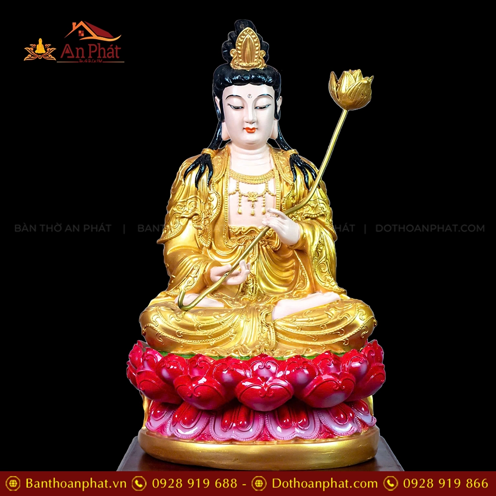 Bộ Tượng Tây Phương Tam Thánh Ngồi Composite Nhũ Vàng T2330 15 Tượng Đại Thế Chí Bồ Tát ngồi đẹp