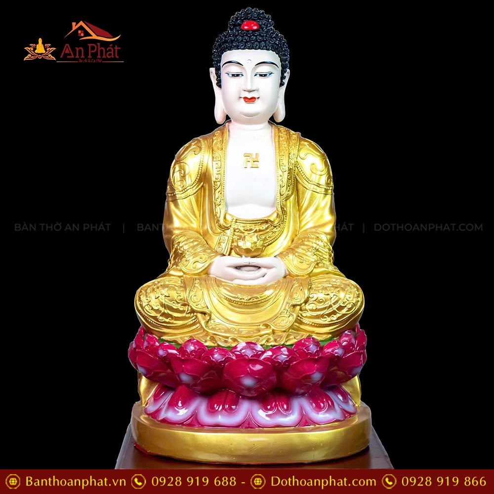 Bộ Tượng Tây Phương Tam Thánh Ngồi Composite Nhũ Vàng T2330 17 Tượng Phật A Di Đà ngồi đẹp