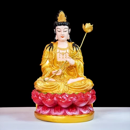 Tượng Đại Thế Chí Ngồi Composite Đế Sen Hồng màu Nhũ vàng T2305
