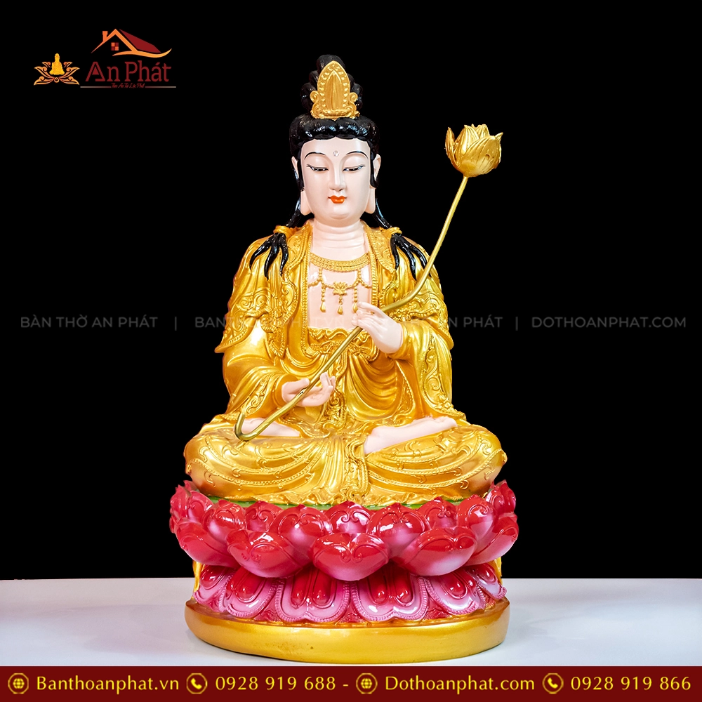 Tượng Đại Thế Chí Ngồi Composite Đế Sen Hồng màu Nhũ vàng T2305 13 Tượng Đại Thế Chí Ngồi Composite Đế Sen Hồng màu Nhũ vàng T2305