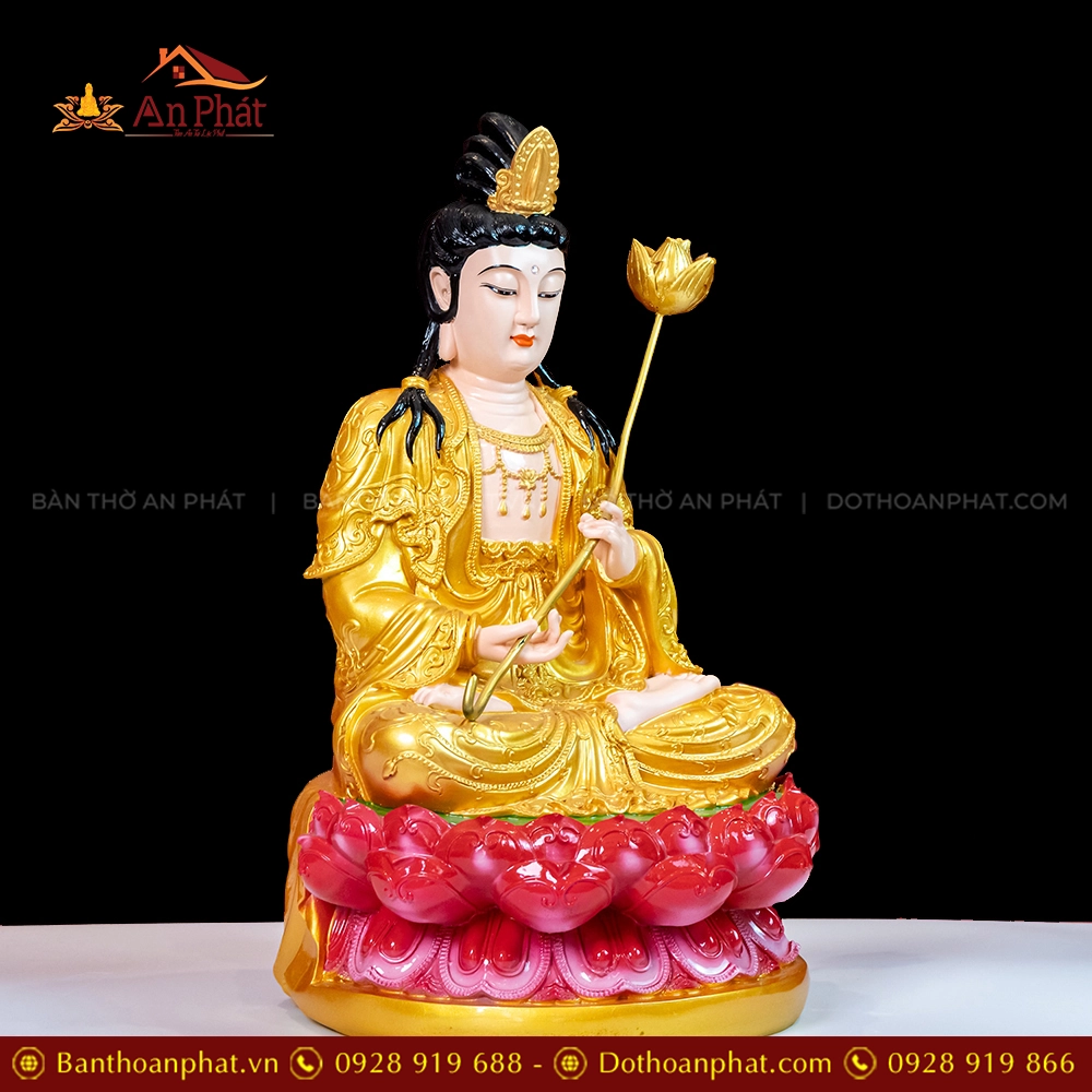 Tượng Đại Thế Chí Ngồi Composite Đế Sen Hồng màu Nhũ vàng T2305 14 Tượng Đại thế Chí Bồ Tát ngồi