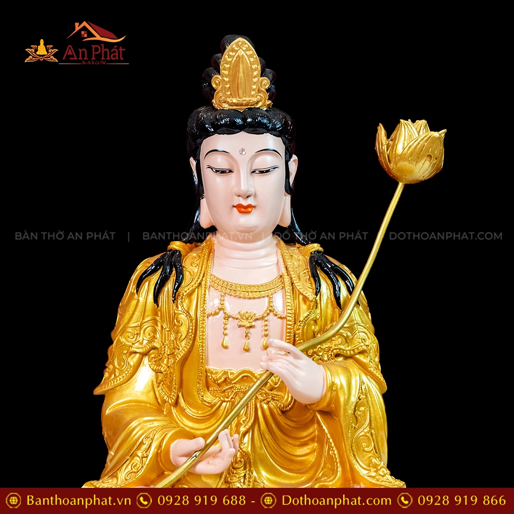 Tượng Đại Thế Chí Ngồi Composite Đế Sen Hồng màu Nhũ vàng T2305 16 Tuong Dai The Chi Ngoi Composite De Sen Hong mau Nhu vang T2305 5