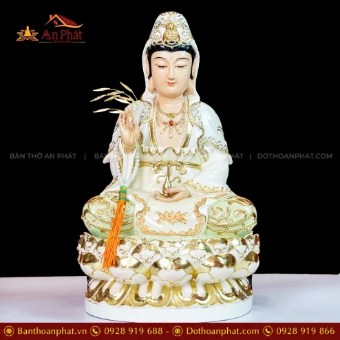 Trang Chủ 65 Tượng Quan Âm Ngồi Composite Sơn Trắng T2303