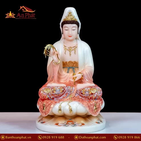 Trang Chủ 61 Tượng Quan Âm Tọa Đài Sen Đá Thạch Anh Cam Vàng T2301