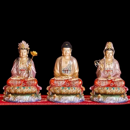 Tượng Tây Phương Tam Thánh Hiệu Ứng Đồng Tọa Đài Sen Tím Kim Cổ T2313