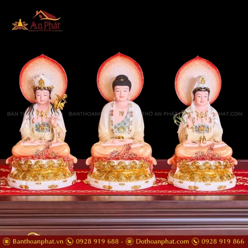 Trang Chủ 69 Tượng Tây Phương Tam Thánh Tọa Đài Sen Cam Loang Dát Vàng Có Lá Đề T2307