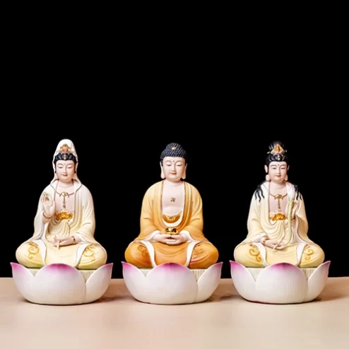 Tượng Tây Phương Tam Thánh Tọa Đài Sen Sứ Đức Hóa T2376