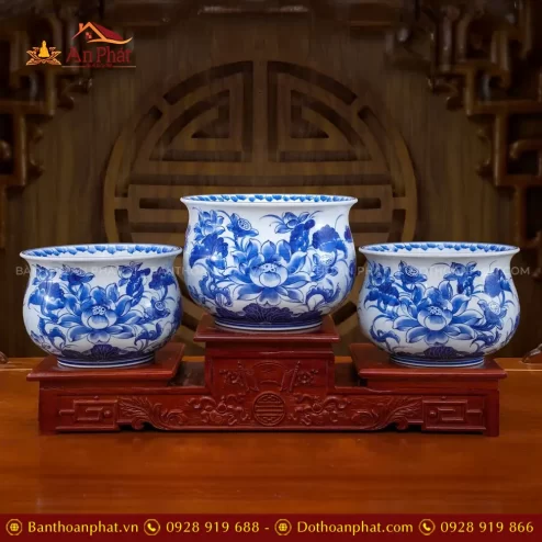 Bát Hương Lựu Bát Tràng Men Lam Vuôt Tay Cao Cấp DT998