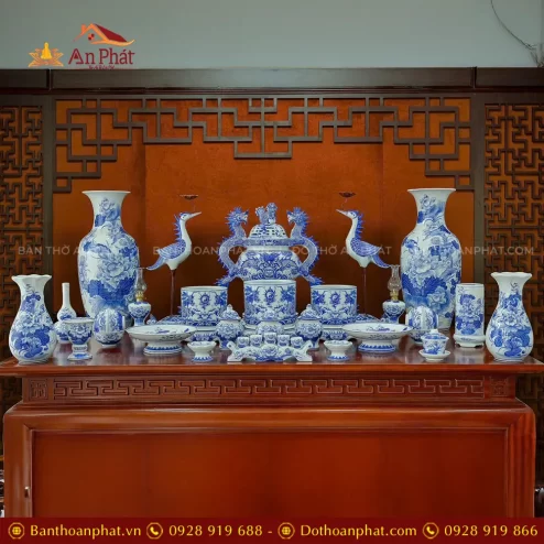 Bộ Đồ Thờ Cao Cấp Bát Tràng Sứ Men Ngọc BDT11920