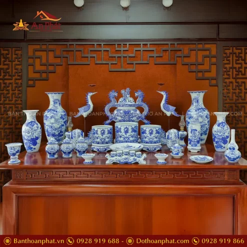 Bộ Đồ Thờ Men Lam Cao Cấp Mẫu Bát Hương Rồng BDT11919