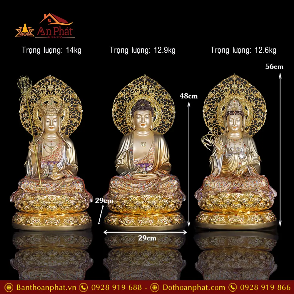 Bộ Tượng Phật Ta Bà Tam Thánh Mẫn Bảo Bằng Đồng Viền Vàng Cao Cấp T2339 46 bo tuong phat ta ba tam thanh man bao bang dong vien vang cao cap t233900017
