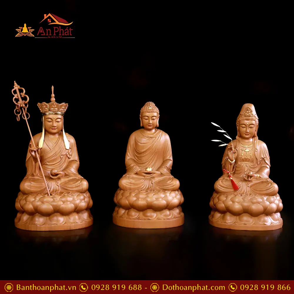 Bộ Tượng Ta Bà Tam Thánh Gỗ Hương Chương Cao Cấp Ngồi Đài Sen T2337 35 Bộ Tượng Ta Bà Tam Thánh Gỗ Hương Chương Cao Cấp Ngồi Đài Sen T2337