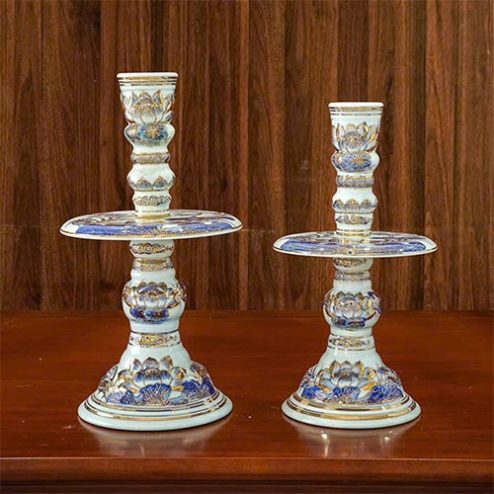 Cây Nến Đĩa Men Lam Cao Cấp Vẽ Vàng DT1072