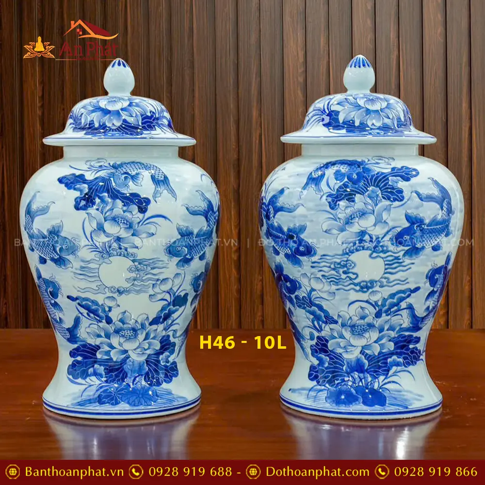 Choé Thờ Cao Cấp Men Lam Mẫu Sen Cá Chép DT1003 8 Choé Thờ Cao Cấp Men Lam Mẫu Sen Cá Chép DT1003