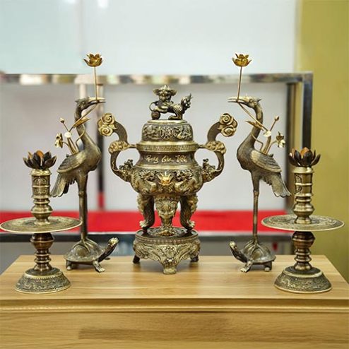 Combo Đỉnh Hạc Đồng Cao Cấp Mẫu Phụng Gia Tiên DT1092