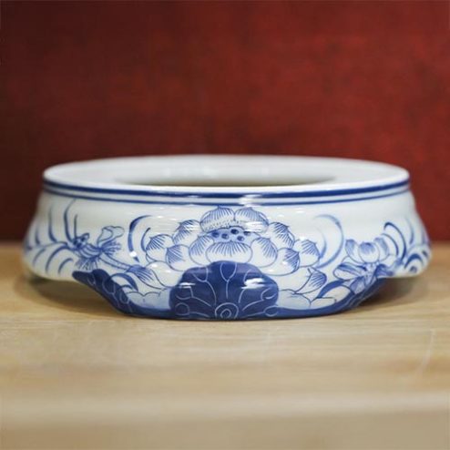 Đế Kê Bát Hương Men Lam Hoa Sen Gốm Bát Tràng DT1044