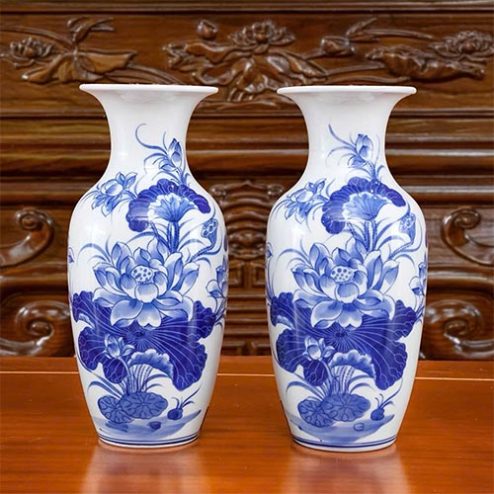 Lọ Hoa Cổ Tròn Men Lam Cao Cấp Sứ Bát Tràng DT1035