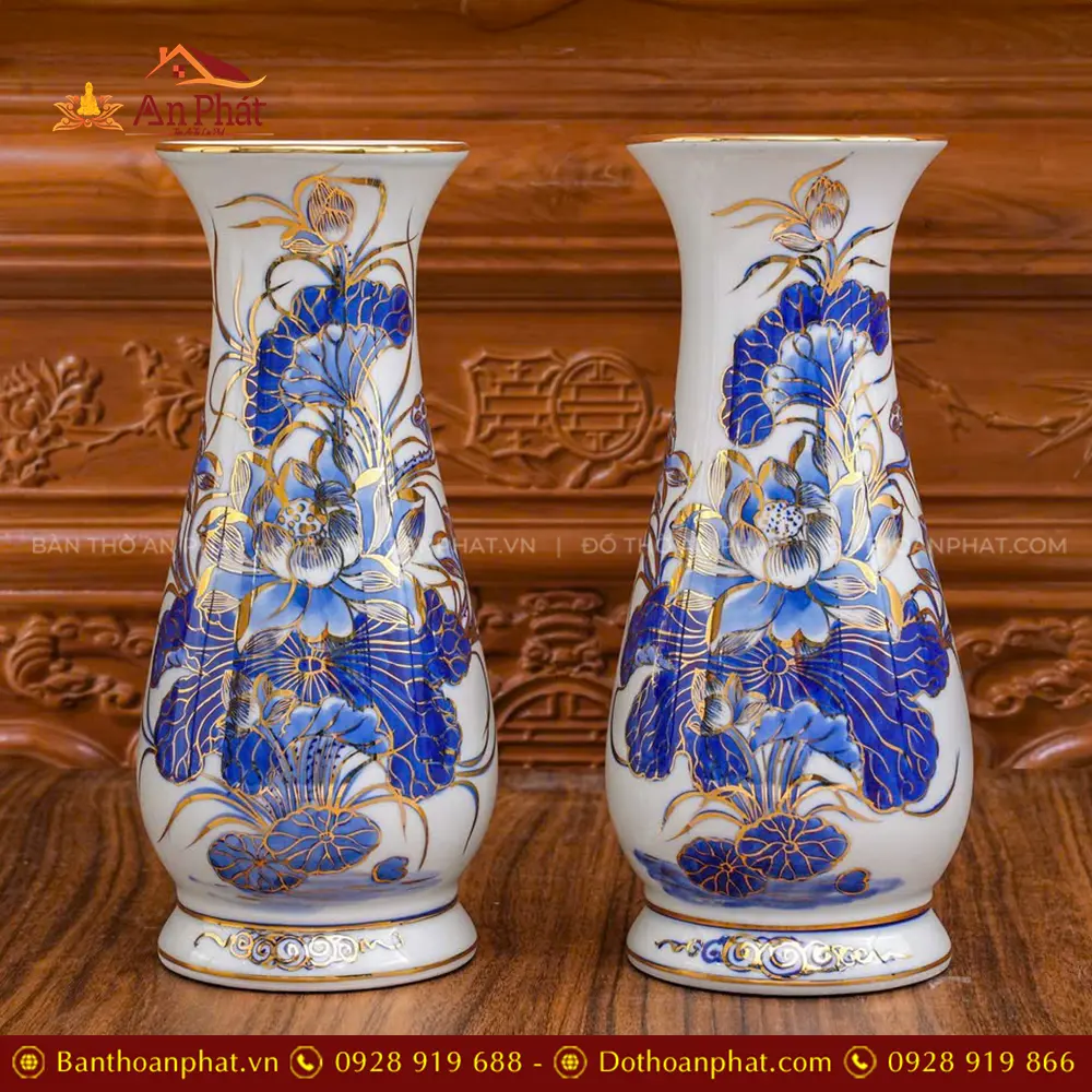 Lọ Hoa Mẫu Lọ Huệ Men Lam Vẽ Vàng Cao Cấp DT1070 3 Lọ Hoa Mẫu Lọ Huệ Men Lam Vẽ Vàng Cao Cấp DT1070