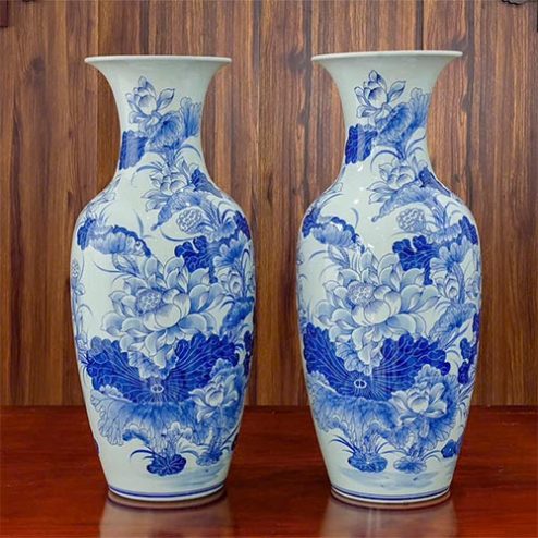 Lộc Bình Hoa Sen Men Lam Gốm Cao Cấp Bát Tràng DT1040