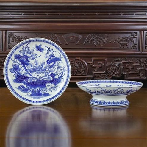 Mâm Bồng Thờ Men Lam Bát Tràng Mẫu Mới DT1007