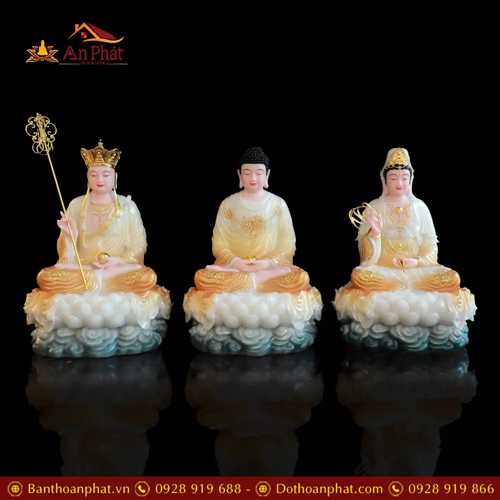 Tượng Phật Ta Bà Tam Thánh Bột Đá Phú Quý Vàng Nhập Khẩu T2335 49 Tượng Phật Ta Bà Tam Thánh Bột Đá Phú Quý Vàng Nhập Khẩu T2335