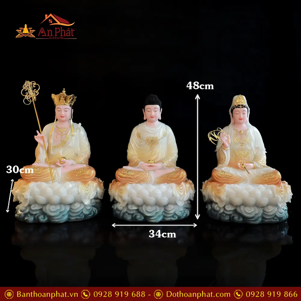 Tượng Phật Ta Bà Tam Thánh Bột Đá Phú Quý Vàng Nhập Khẩu T2335 66 tuong phat ta ba tam thanh bot da phu quy vang nhap khau t233500022 1